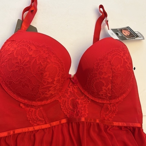 Daisy Fuentes Intimates Lace Baby Doll negligée thong Push Up Bra - Picture 3 of 11